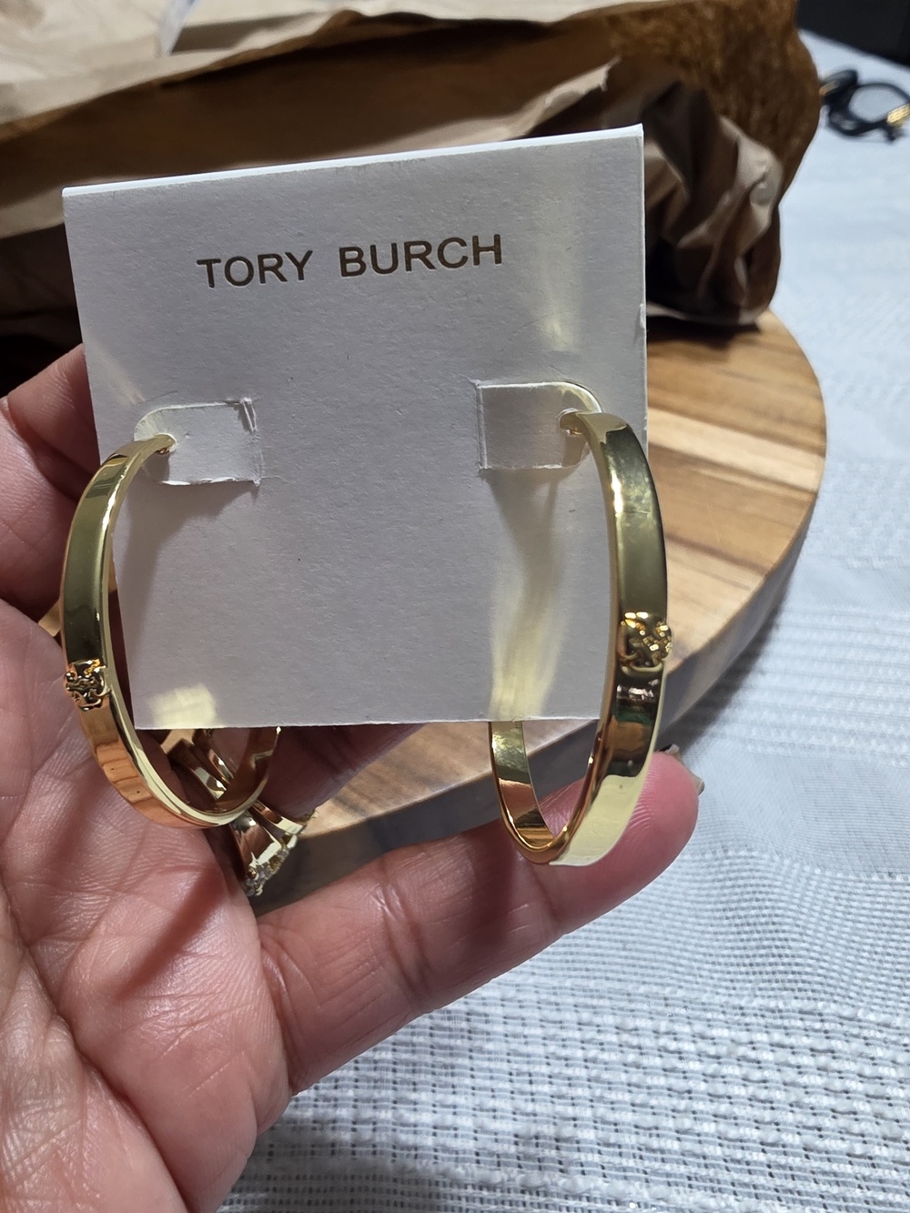 Tory Burch Gold Logo Hoop Earrings